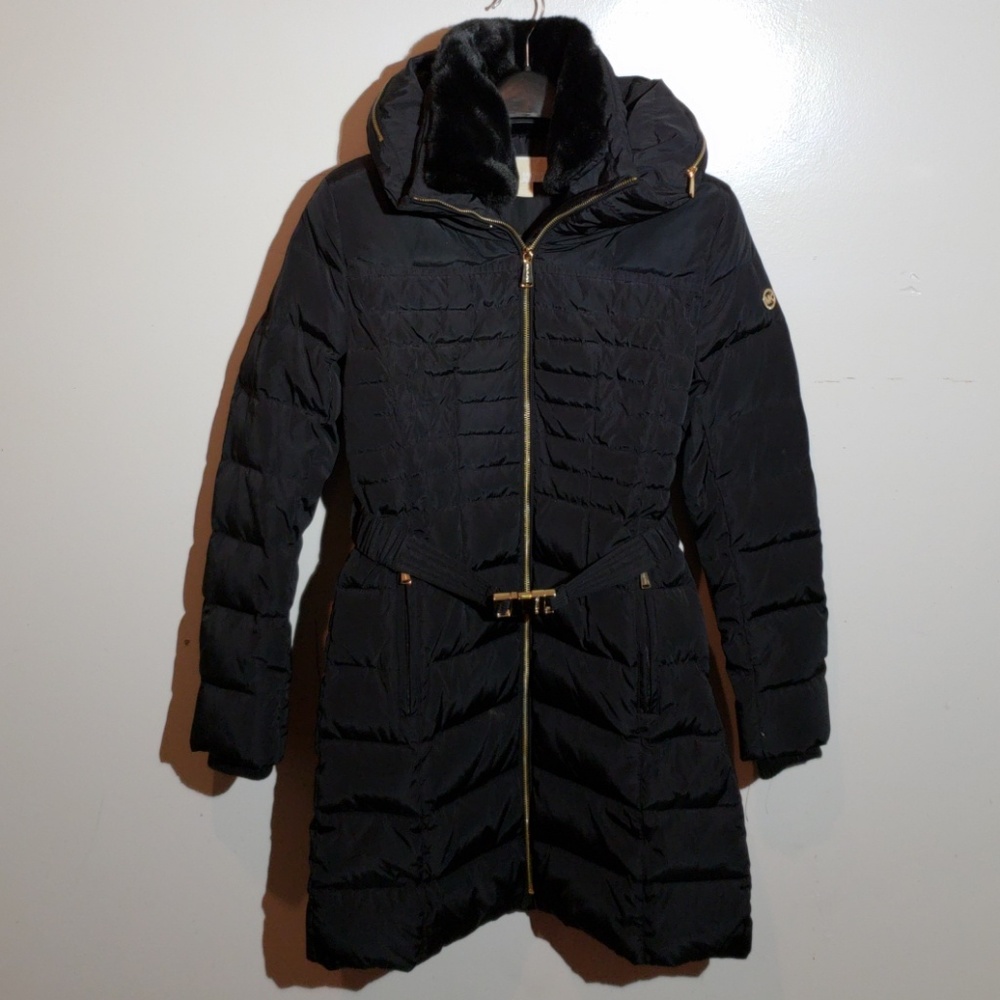 Michael Michael Kors black belted quilted coat XS